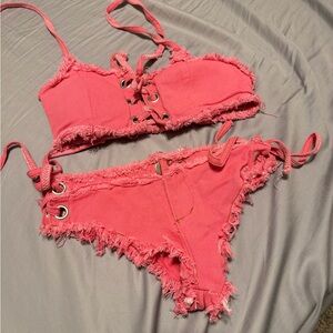 Frayed Pink Bikini Set